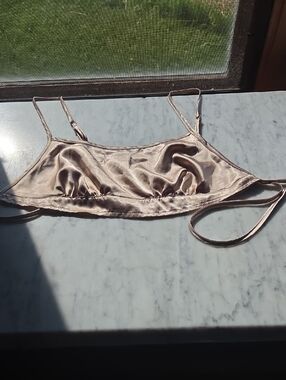 Satin Bralette Crop Top - Champagne